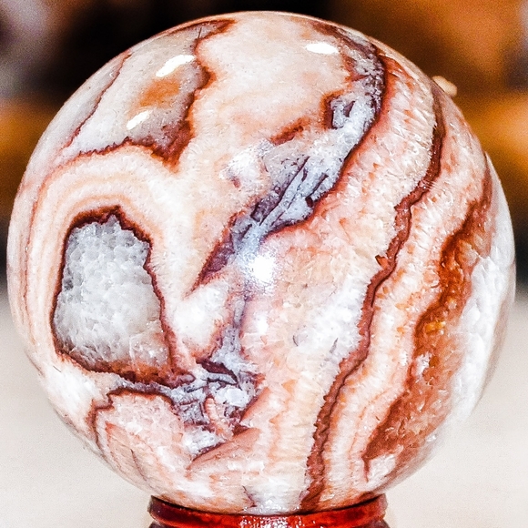 7cm Rhodochrosite Crystal Pork Stone Gemstone Sphere Over 300g! - Picture 7 of 8